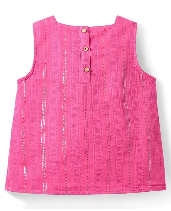 Babyhug Cotton Lurex Woven Sleeveless Smocked Top -Dark Pink