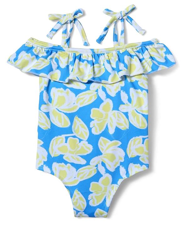 Babyhug Water Repellant Sleeveless V Cut Swimsuit with Floral Print - Blue