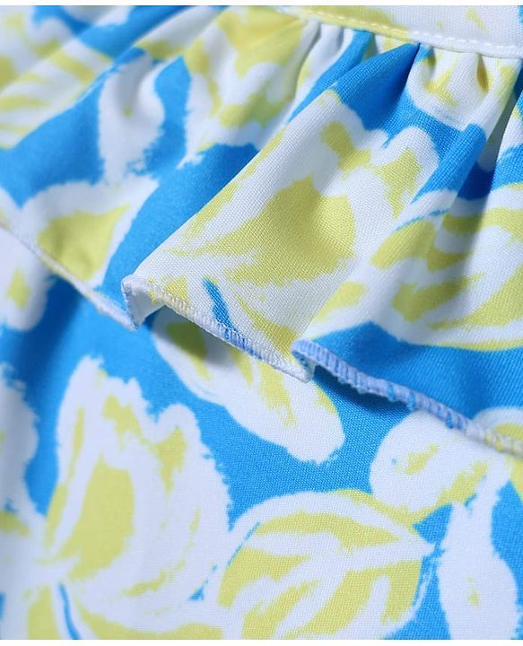 Babyhug Water Repellant Sleeveless V Cut Swimsuit with Floral Print - Blue
