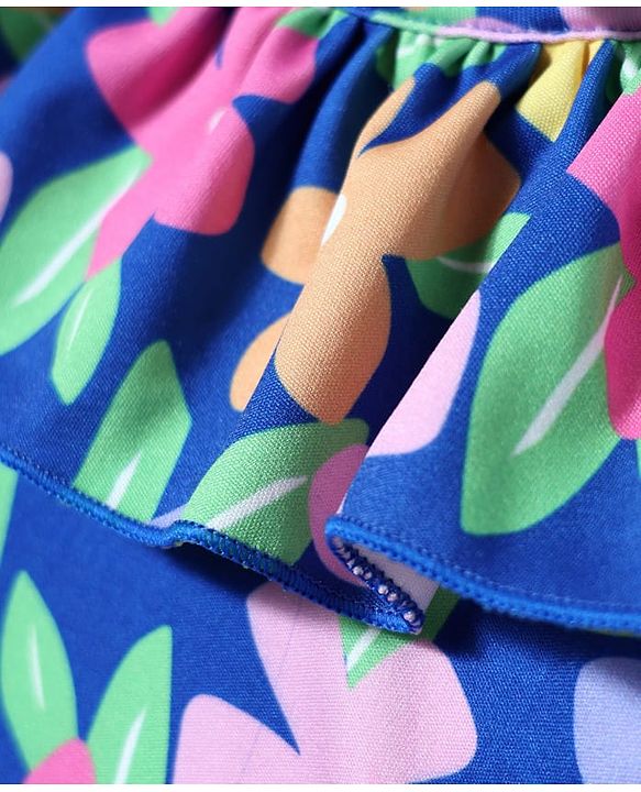 Babyhug Water Repellant Sleeveless V Cut Swimsuit with Floral Print - Navy Blue