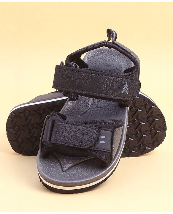 Pine Kids Solid Sandals With Velcro Closure - Black & Grey