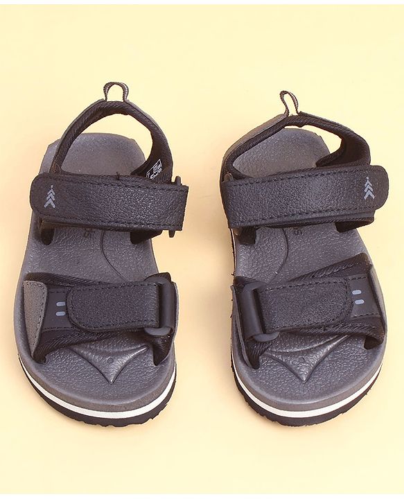 Pine Kids Solid Sandals With Velcro Closure - Black & Grey