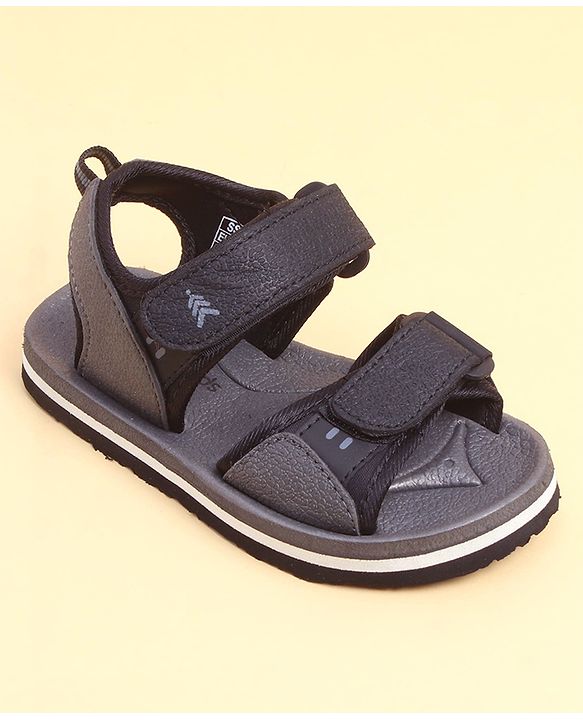 Pine Kids Solid Sandals With Velcro Closure - Black & Grey
