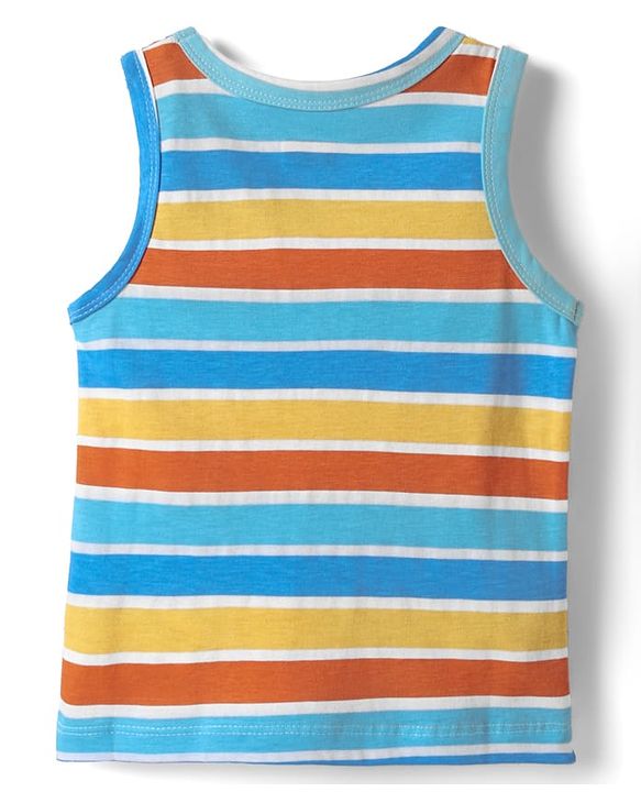 Babyhug 100% Cotton Single Jersey Knit Antibacterial Sleeveless Sando with Stripes & Animal Print Pack of 3 - Blue