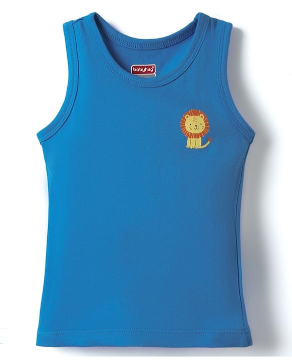 Babyhug 100% Cotton Single Jersey Knit Antibacterial Sleeveless Sando with Stripes & Animal Print Pack of 3 - Blue