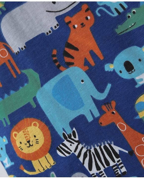 Babyhug 100% Cotton Single Jersey Knit Antibacterial Sleeveless Sando with Stripes & Animal Print Pack of 3 - Blue