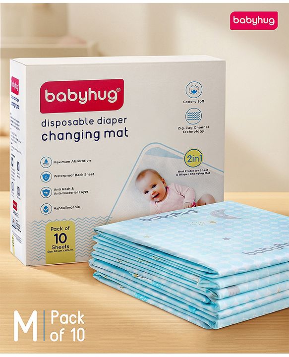 Babyhug Disposable Diaper Changing Mat Medium Size Pack of 10 - Blue