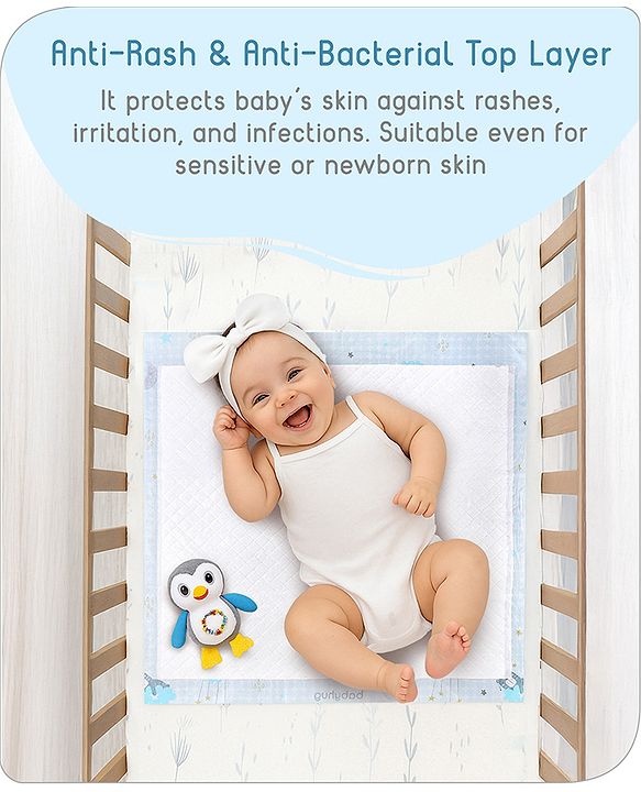 Babyhug Disposable Diaper Changing Mat Medium Size Pack of 10 - Blue