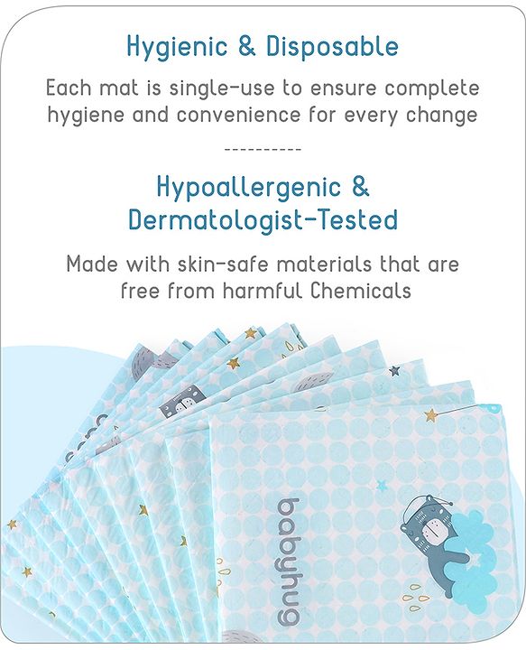 Babyhug Disposable Diaper Changing Mat Medium Size Pack of 10 - Blue