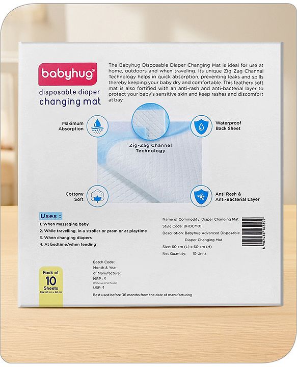 Babyhug Disposable Diaper Changing Mat Medium Size Pack of 10 - Blue