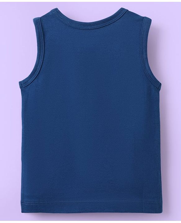 Babyhug 100% Cotton Knit Antibacterial Sleeveless Sandos With Stripes & Animal Print Pack Of 3 - Navy Blue White & Yellow