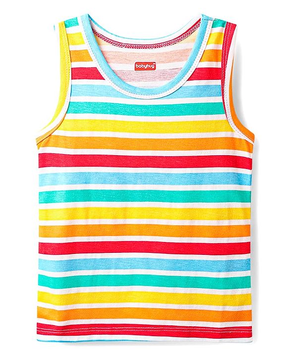 Babyhug 100% Cotton Knit Sleeveless Antibacterial Vests with Star Print & Stripes Pack of 5 - Multicolor