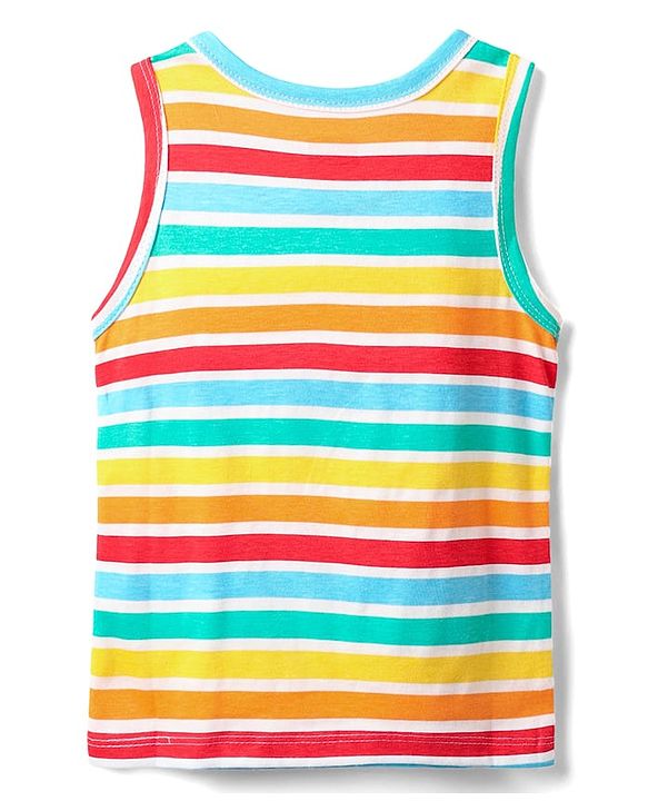Babyhug 100% Cotton Knit Sleeveless Antibacterial Vests with Star Print & Stripes Pack of 5 - Multicolor