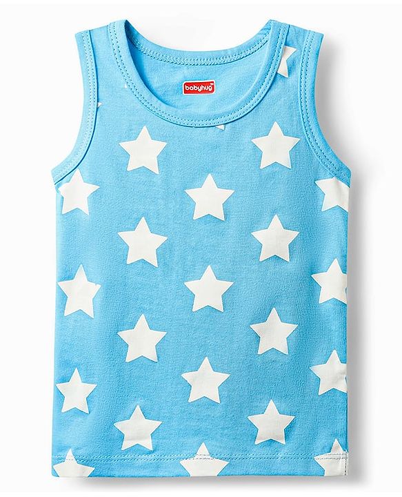 Babyhug 100% Cotton Knit Sleeveless Antibacterial Vests with Star Print & Stripes Pack of 5 - Multicolor