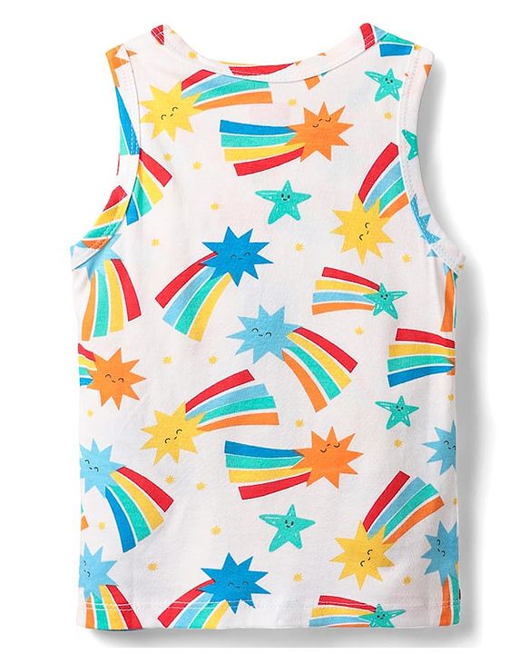 Babyhug 100% Cotton Knit Sleeveless Antibacterial Vests with Star Print & Stripes Pack of 5 - Multicolor