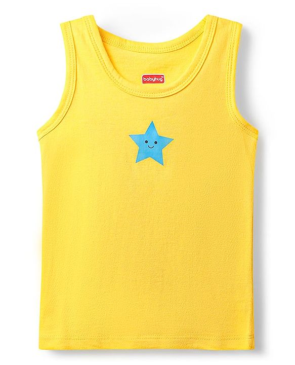 Babyhug 100% Cotton Knit Sleeveless Antibacterial Vests with Star Print & Stripes Pack of 5 - Multicolor