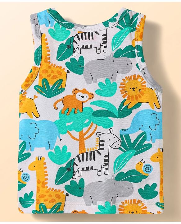 Babyhug 100% Cotton Single Jersey Knit Antibacterial Sleeveless Sando Vests with Animal Print Pack of 3 - Multicolor