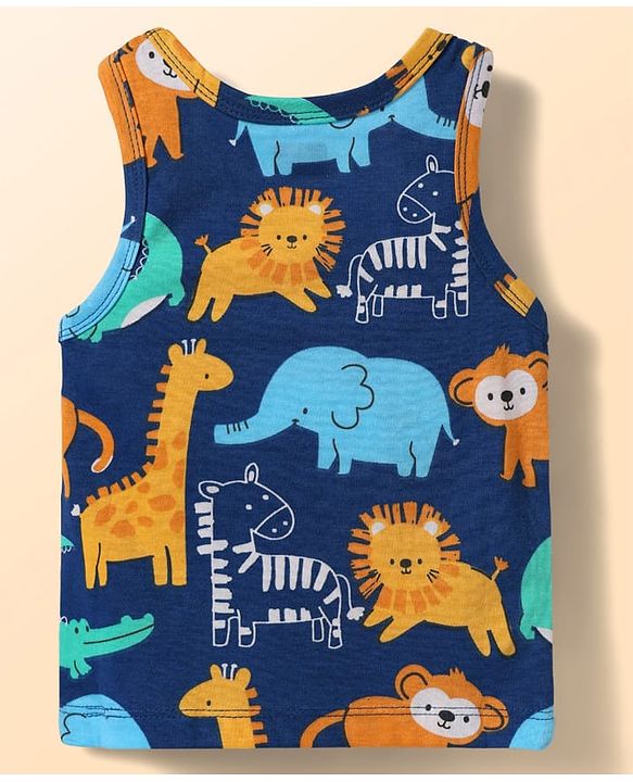 Babyhug 100% Cotton Single Jersey Knit Antibacterial Sleeveless Sando Vests with Animal Print Pack of 3 - Multicolor