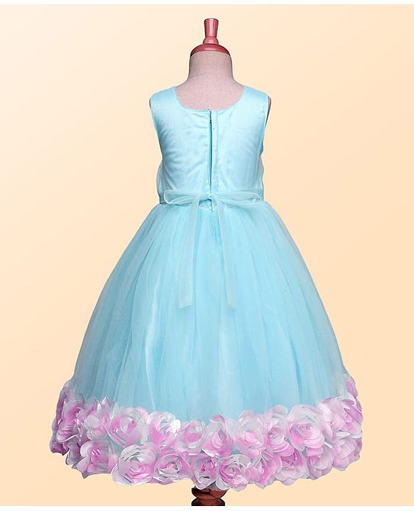 Babyhug Woven Sleeveless Fit & Flare Party Dress With Floral & Bow Applique - Light Blue & Pink