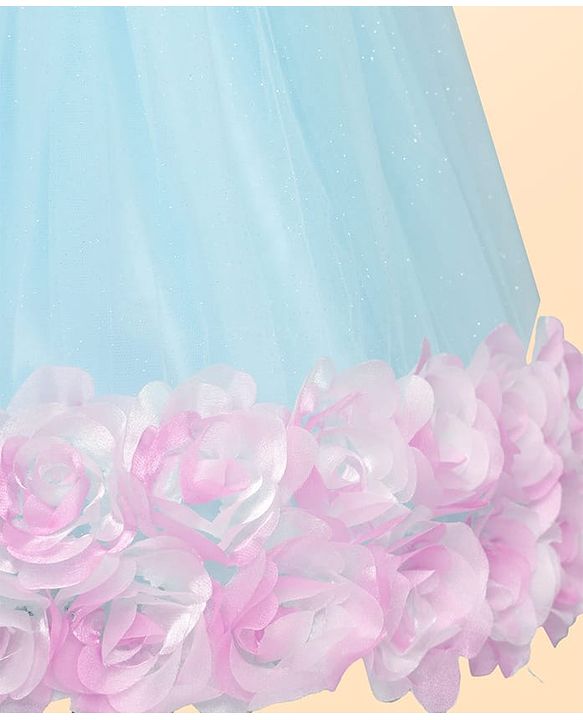 Babyhug Woven Sleeveless Fit & Flare Party Dress With Floral & Bow Applique - Light Blue & Pink