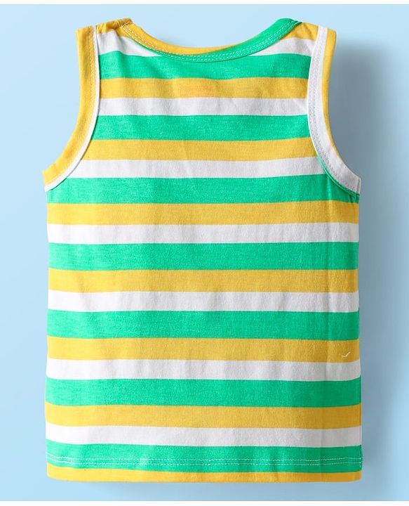 Babyhug 100% Cotton Antibacterial Sleeveless Sando With Stripes & Animal Print Pack Of 3 - Navy Blue Yellow & White