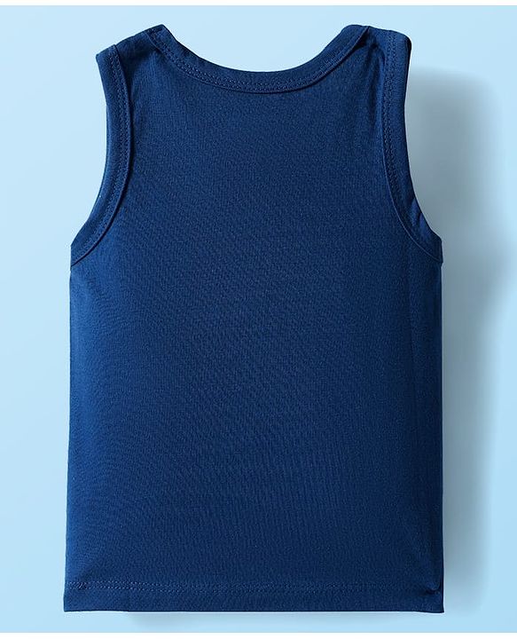 Babyhug 100% Cotton Antibacterial Sleeveless Sando With Stripes & Animal Print Pack Of 3 - Navy Blue Yellow & White