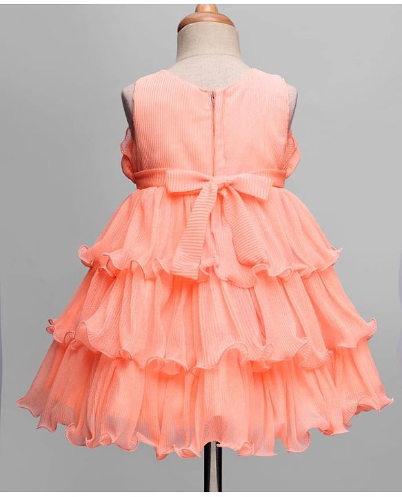 Babyhug Woven Sleeveless Ruffled Party Dress With Sequins - Pink
