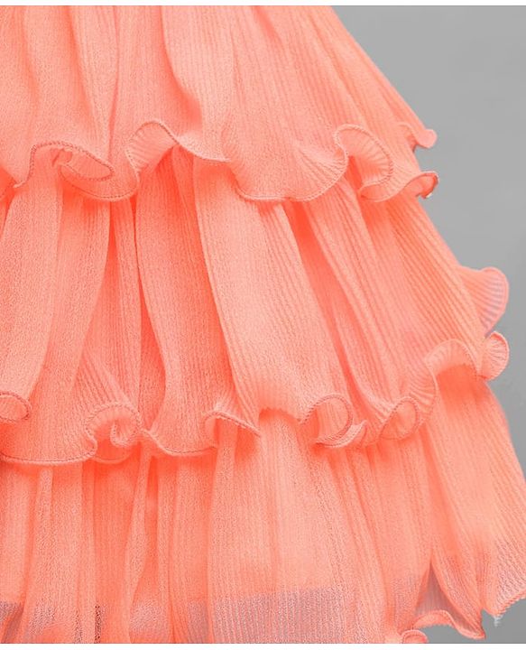 Babyhug Woven Sleeveless Ruffled Party Dress With Sequins - Pink