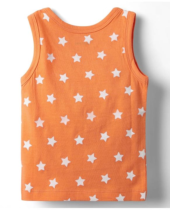 Babyhug 100% Cotton Single Jersey Knit Sleeveless Antibacterial Sando With Stripes Dino &  Star Print Pack Of 3 - Orange Light Blue & Navy Blue