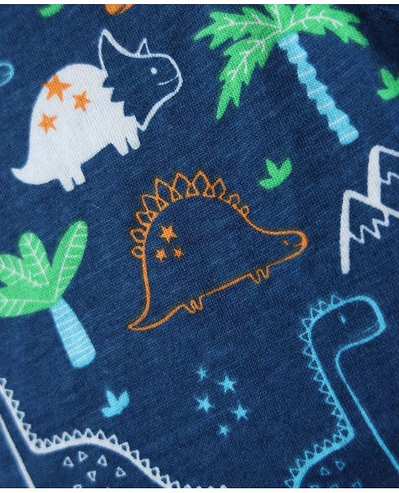Babyhug 100% Cotton Single Jersey Knit Sleeveless Antibacterial Sando With Stripes Dino &  Star Print Pack Of 3 - Orange Light Blue & Navy Blue