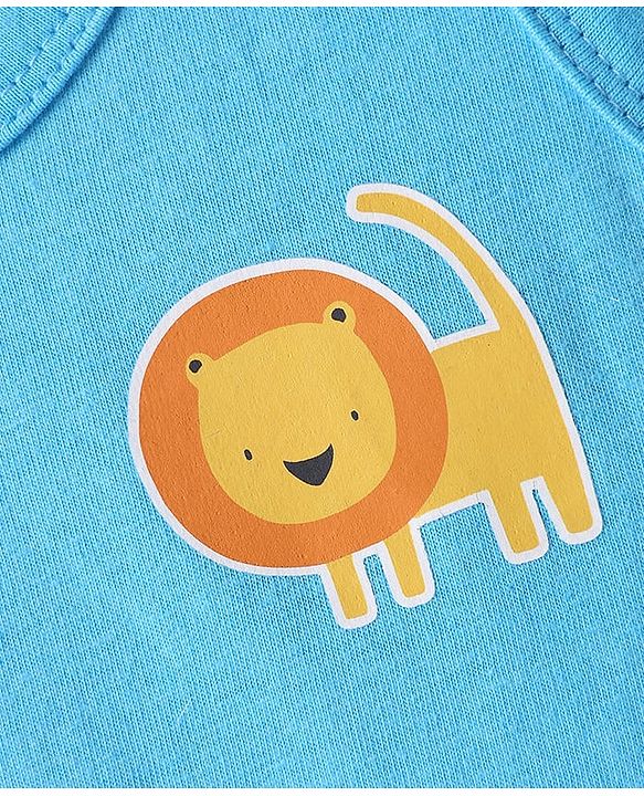 Babyhug 100% Cotton Antibacterial Sando With Stripes & Animal Print Pack Of 3 - Light Blue Yellow & Turquoise