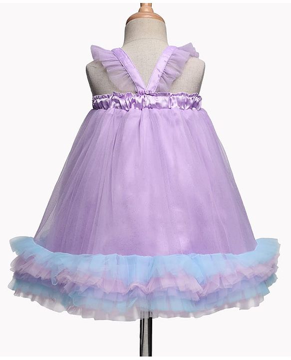 Babyhug Woven Sleeveless Ruffled Party Dress With Floral Corsage - Lavender