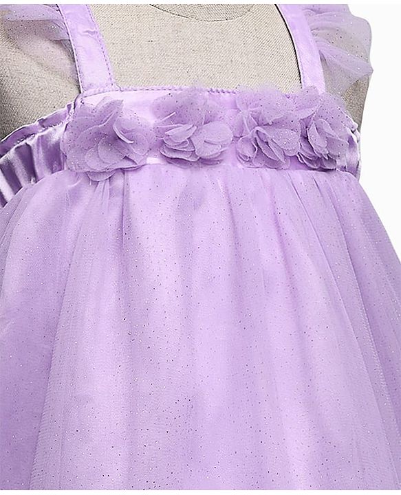 Babyhug Woven Sleeveless Ruffled Party Dress With Floral Corsage - Lavender