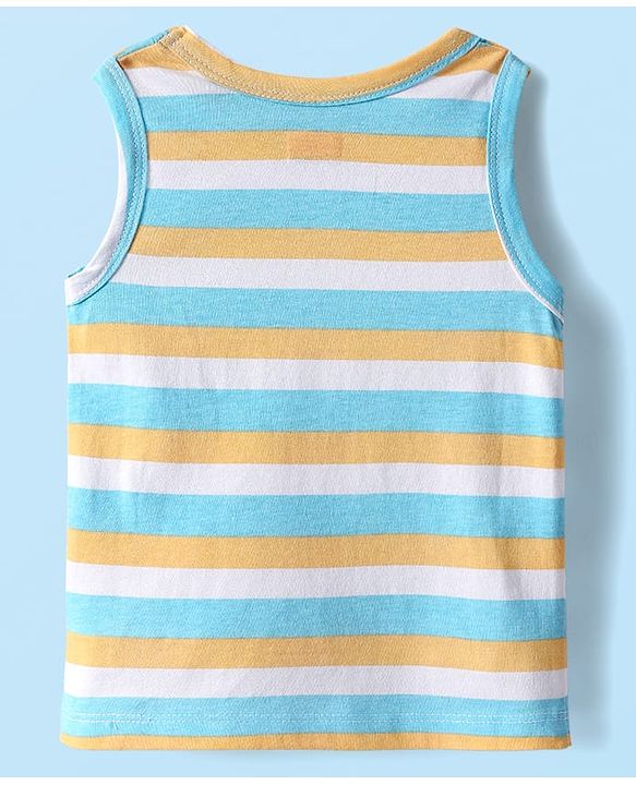 Babyhug 100% Cotton Antibacterial Sleeveless Sando With Stripes & Animal Print Pack Of 3 - Light Blue Orange & White