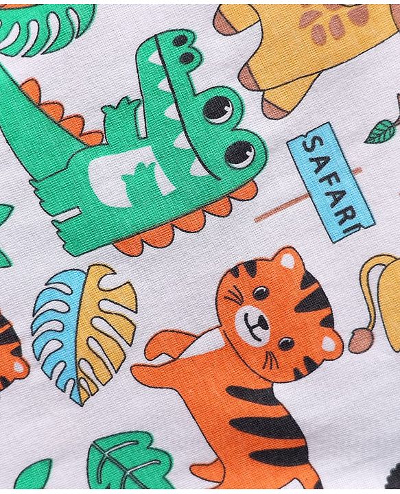 Babyhug 100% Cotton Antibacterial Sleeveless Sando With Stripes & Animal Print Pack Of 3 - Light Blue Orange & White