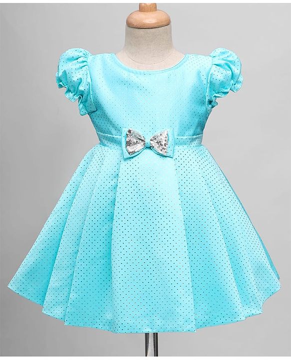 Babyhug Woven Sleeveless Printed Party Dress With Bow Applique - Light Blue