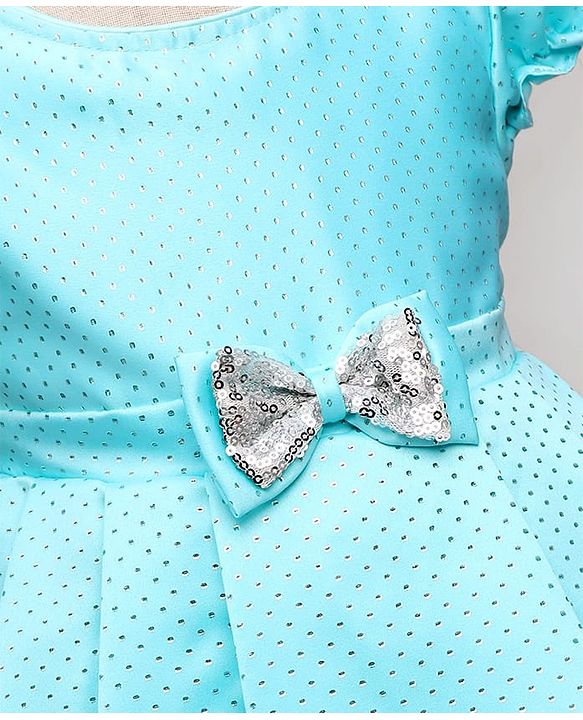 Babyhug Woven Sleeveless Printed Party Dress With Bow Applique - Light Blue