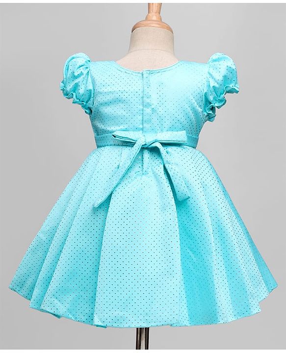 Babyhug Woven Sleeveless Printed Party Dress With Bow Applique - Light Blue