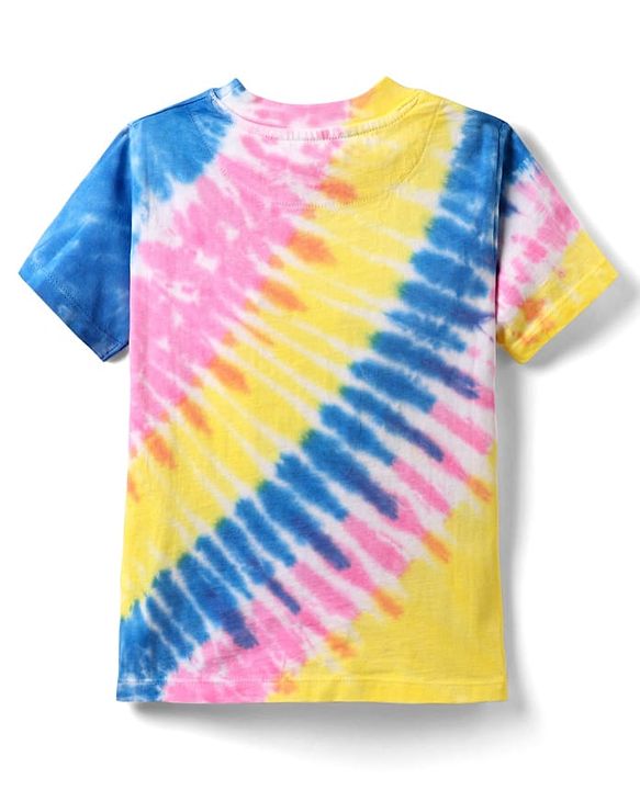 Pine Kids Single Jersey Knit Half Sleeves T-Shirt & Shorts Co-Ord Set With Text & Tie & Dye Print - Multicolor