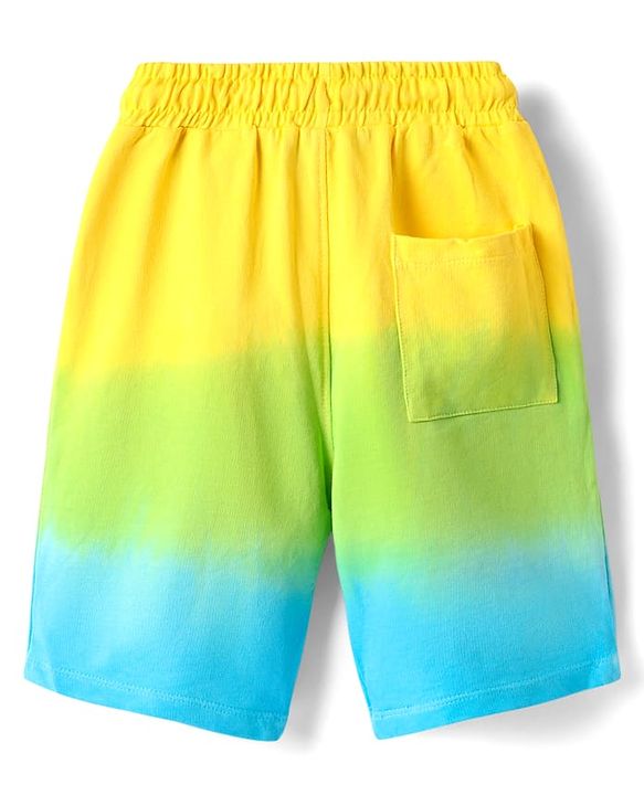 Pine Kids 100% Cotton Knit Half Sleeves Beach Theme Printed Ombre T-Shirts & Shorts Set - Yellow Light green & Blue