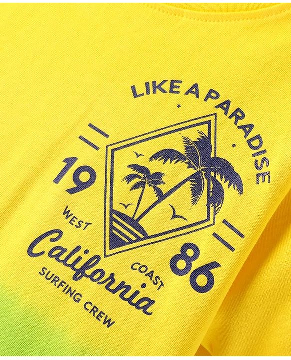 Pine Kids 100% Cotton Knit Half Sleeves Beach Theme Printed Ombre T-Shirts & Shorts Set - Yellow Light green & Blue