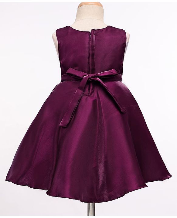 Babyhug Woven Sleeveless Pleated Party Dress With Floral Corsage - Wine