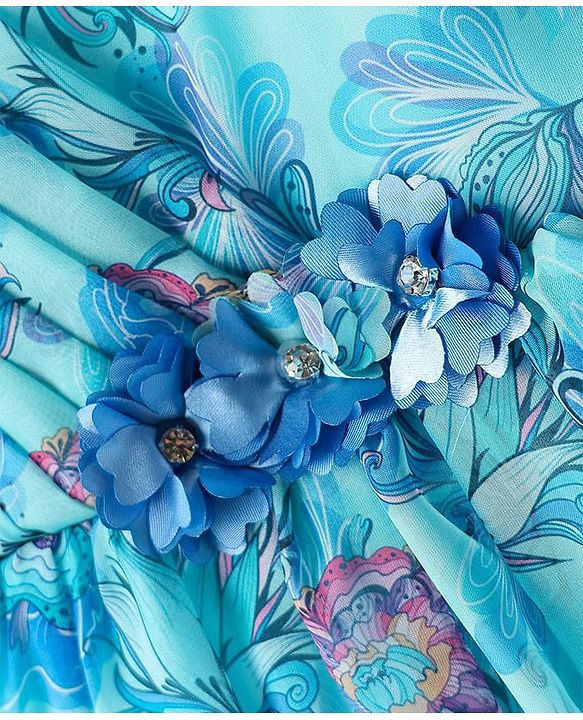 Babyhug Woven Sleeveless Party Frock with Floral Print & Floral Applique - Light Blue