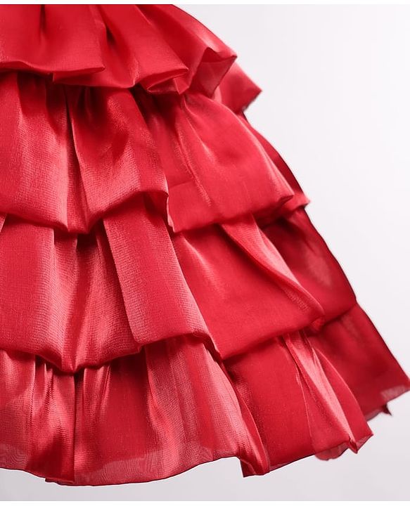 Babyhug 5 Layered Sleeveless Party Dress With Floral Applique & Frill - Red