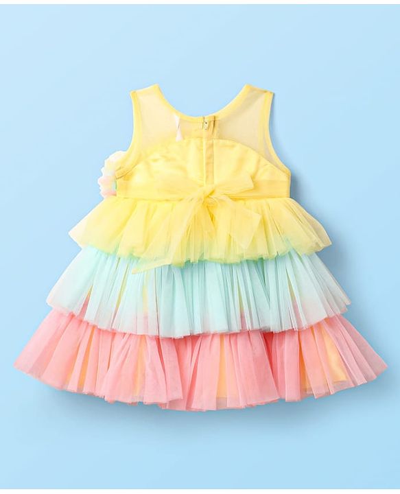 Babyhug Woven Sleeveless Mesh Party Dress With Color Block Design - Multicolor