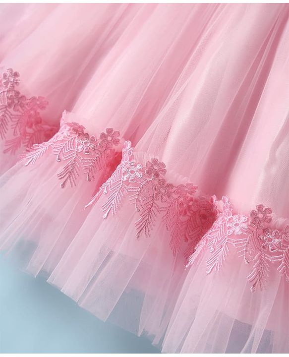 Babyhug 5 Layered With Cotton Lining Fit & Flare Sleeveless Mesh Party Dress With Flower Corsage and Lace Detailing - Pink