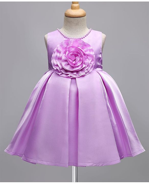 Babyhug Woven Sleeveless Party Dress With Floral Applique - Lavender