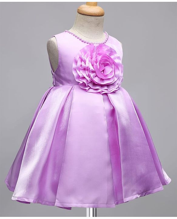 Babyhug Woven Sleeveless Party Dress With Floral Applique - Lavender