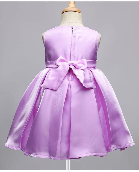 Babyhug Woven Sleeveless Party Dress With Floral Applique - Lavender