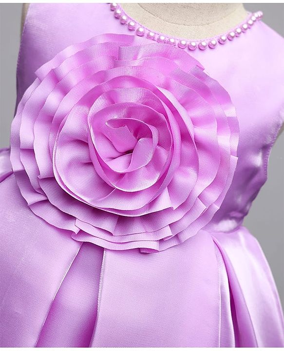 Babyhug Woven Sleeveless Party Dress With Floral Applique - Lavender